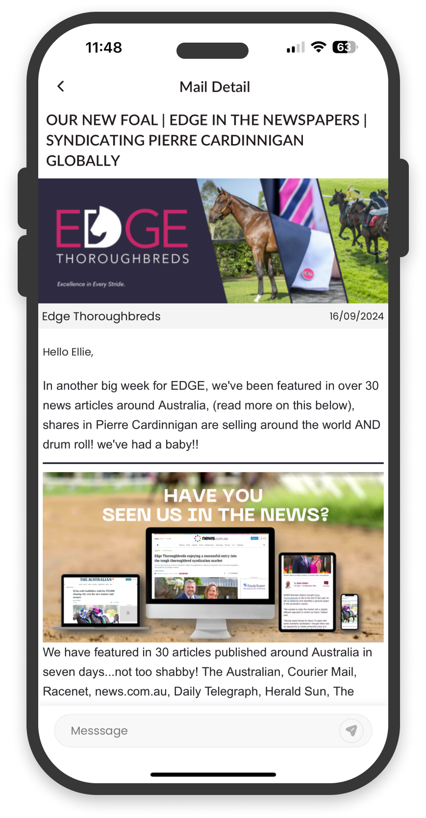 EDGE Thoroughbreds on mobile EDGE Thoroughbreds on mobile